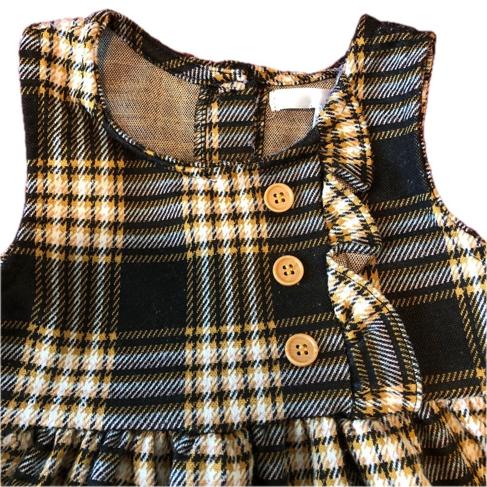 Nannette Baby Girl Dress Fall Plaid Black White Gold Brown Size 3T - Picture 3 of 15
